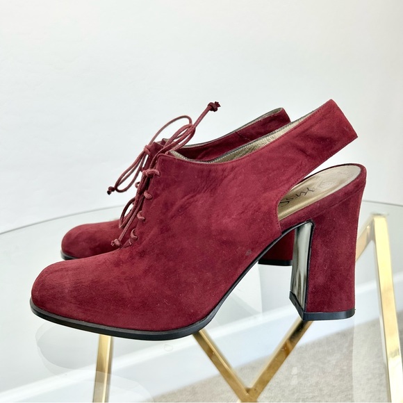 Yves Saint Laurent Shoes - Vintage Yves Saint Laurent YSL Heels, Made in Italy, Burgundy Suede, Size 7